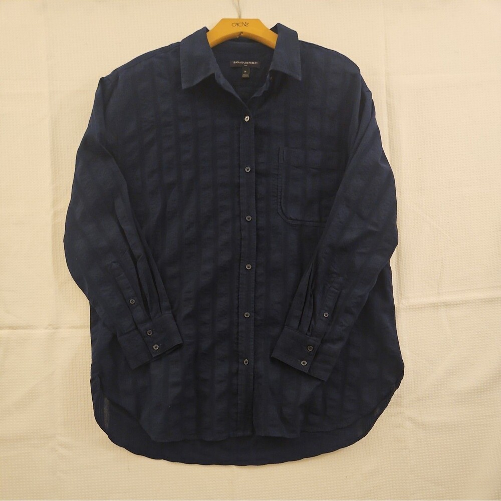 Banana Republic Men's Long Slv 100% Cotton Button Down Dark BlueDress Shirt Sz M